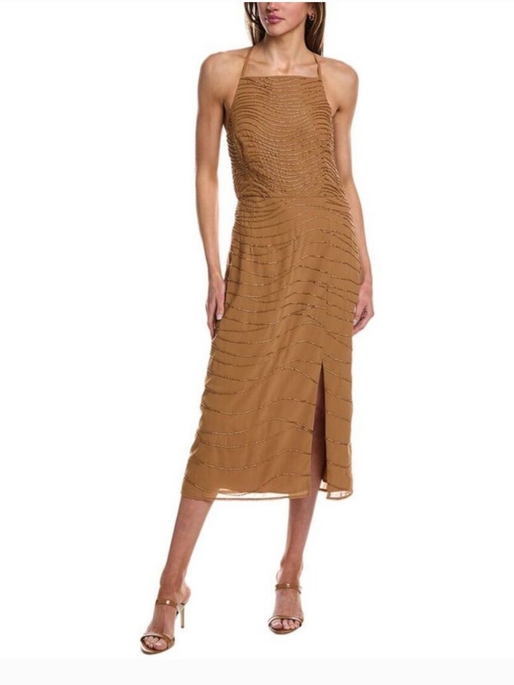 NWT French Connection Chandler Beaded Copper Slip Midi Dress-Size 6